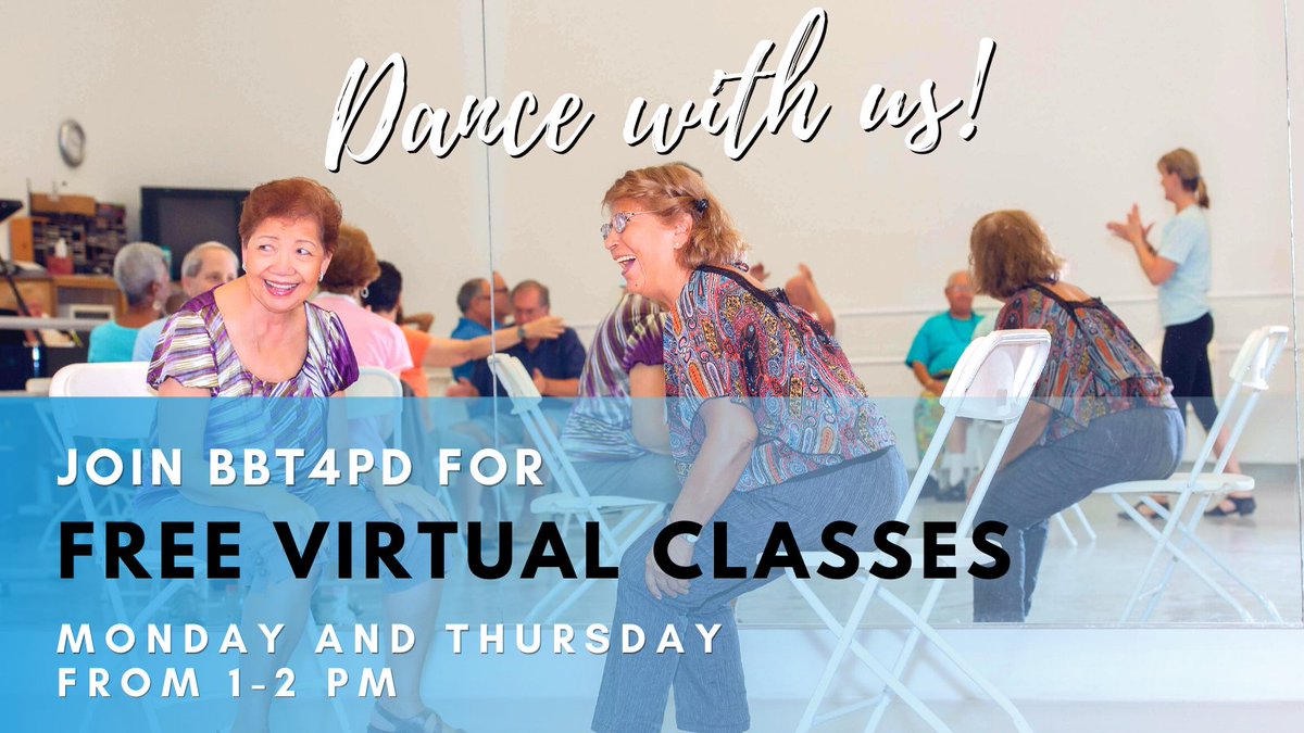 BocaBallet's tweet photo. Don't miss your chance to take BBT4PD's free virtual dance class! Classes are live on Zoom Mon and Thurs 1-2 PM. To take the class,  log into your Zoom account and use the Meeting ID 817 7964 5713 with the password “zoom." https://t.co/H7BQ8pxkB2