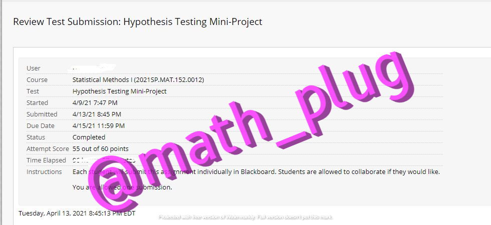 math_plug's tweet photo. Mini Project on Hypothesis Testing!! 
Score 55/60 = 91.67% .
Kindly DM me if you need any math help &amp; Stats help. A/A+ guaranteed. At a very reasonable price 🤝
#Stats
#Trigonometry 
#geometry 
#Algebra
#Calculus
#Probability
#AdvacedMath
#Test
#Assignment
#homeworkout 
#quiz https://t.co/nXK0rJwvrc