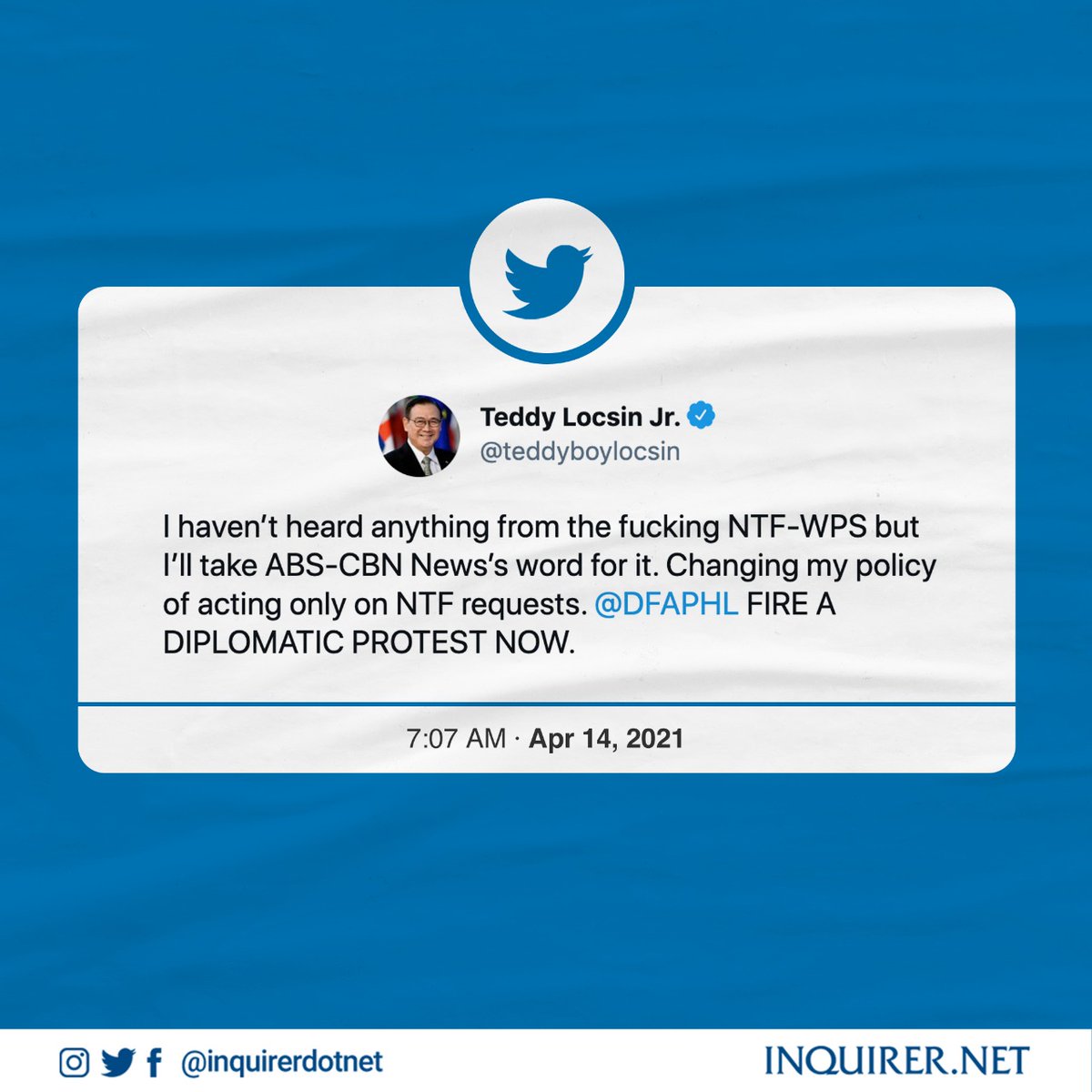 inquirerdotnet's tweet photo. Foreign Affairs Secretary Teodoro Locsin Jr. ordered the filing of a diplomatic protest over the swarming of 240 Chinese militia vessels found in various parts of the West Philippine Sea. https://t.co/a7wREOLGAd https://t.co/s2CCbEsmpo
