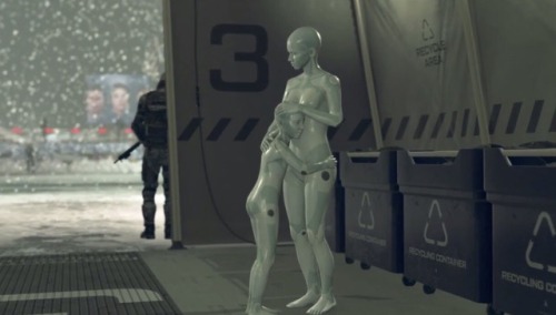as for the antisemitism: the armbands and triangles on the android's clothing, and their serial numbers, are holocaust imagery. there is also literally an "android holocaust" as one of the bad endings. the "recall centers" in the game represent concentration camps.