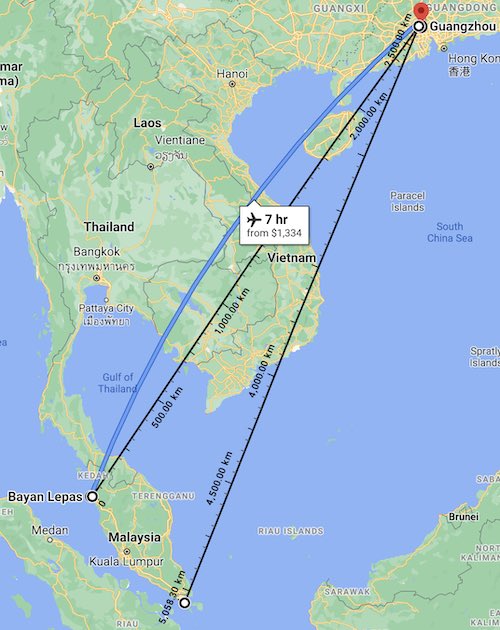 hfx_sg's tweet photo. I bought some PCB and #raspberrypi from #Penang sent to SG. It’s abt 500KM from me. Yet #FedEx decided to route the parcel via #Guangzhou, taking a 5000KM detour🙄 https://t.co/vrpqEdfXNz