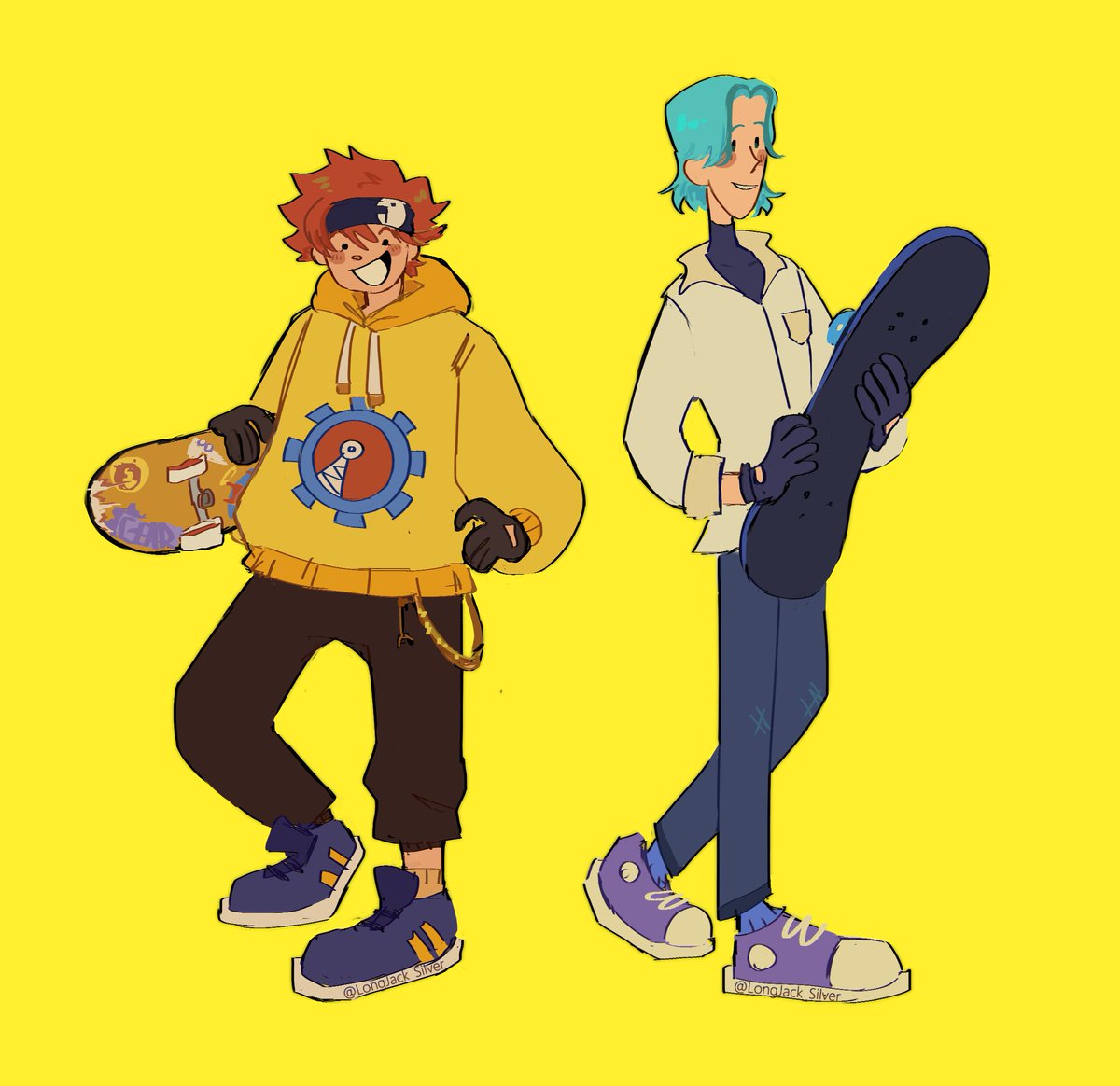 skateboard 2boys multiple boys male focus hood hoodie pants  illustration images