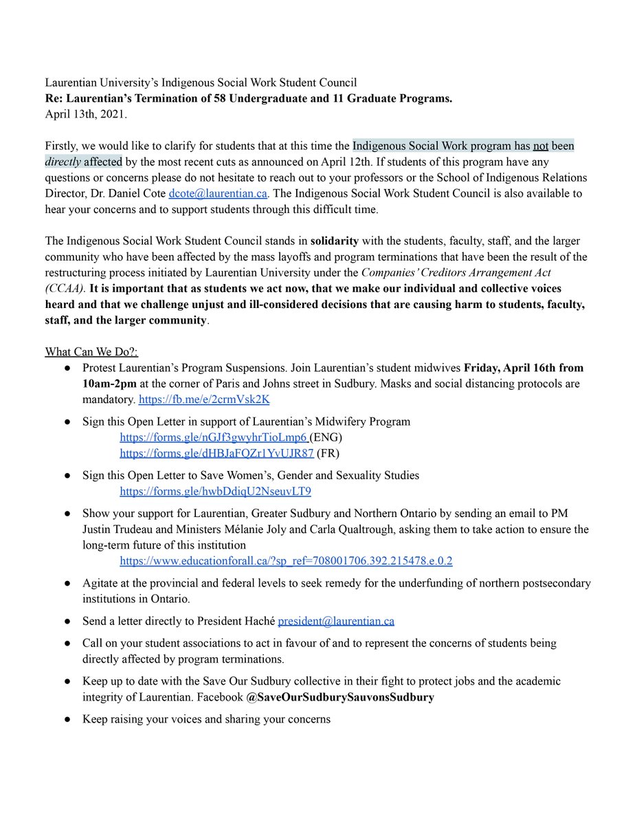 LaurentianISWK's tweet photo. A Statement of Solidarity from the Indigenous Social Work Student Council. Please share widely.

All links are available here: https://t.co/Yn59o9Xtlz https://t.co/SW7Iqs9zfj