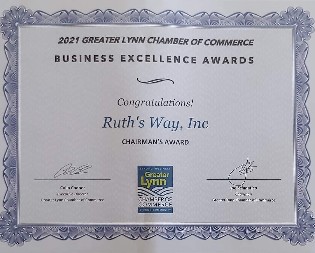RuthsWay4Women's tweet photo. We are honored to share that we have been granted the Chairman's Award from the Greater Lynn Chamber of Commerce. We would like to thank the chamber for all of their support. @GreaterLynnCC https://t.co/GGG7Elqn2n