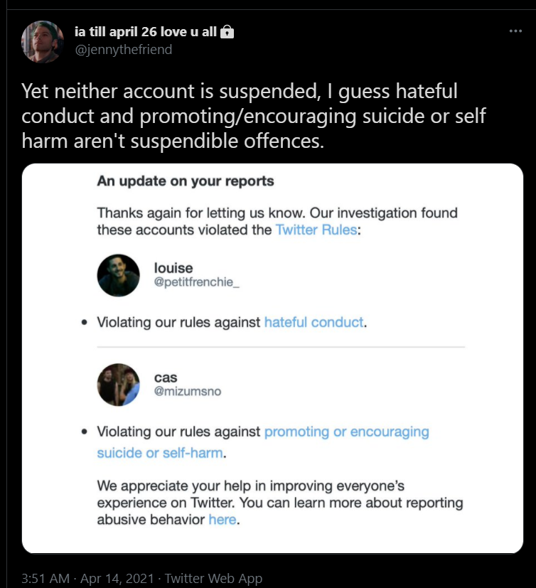 LexiBear3599's tweet photo. Hey @TwitterSupport mind taking a look into for me pretty please? These, and many other, accounts have been bullying and harassing my friends. #SuspendThem https://t.co/5vnwe7mgW4