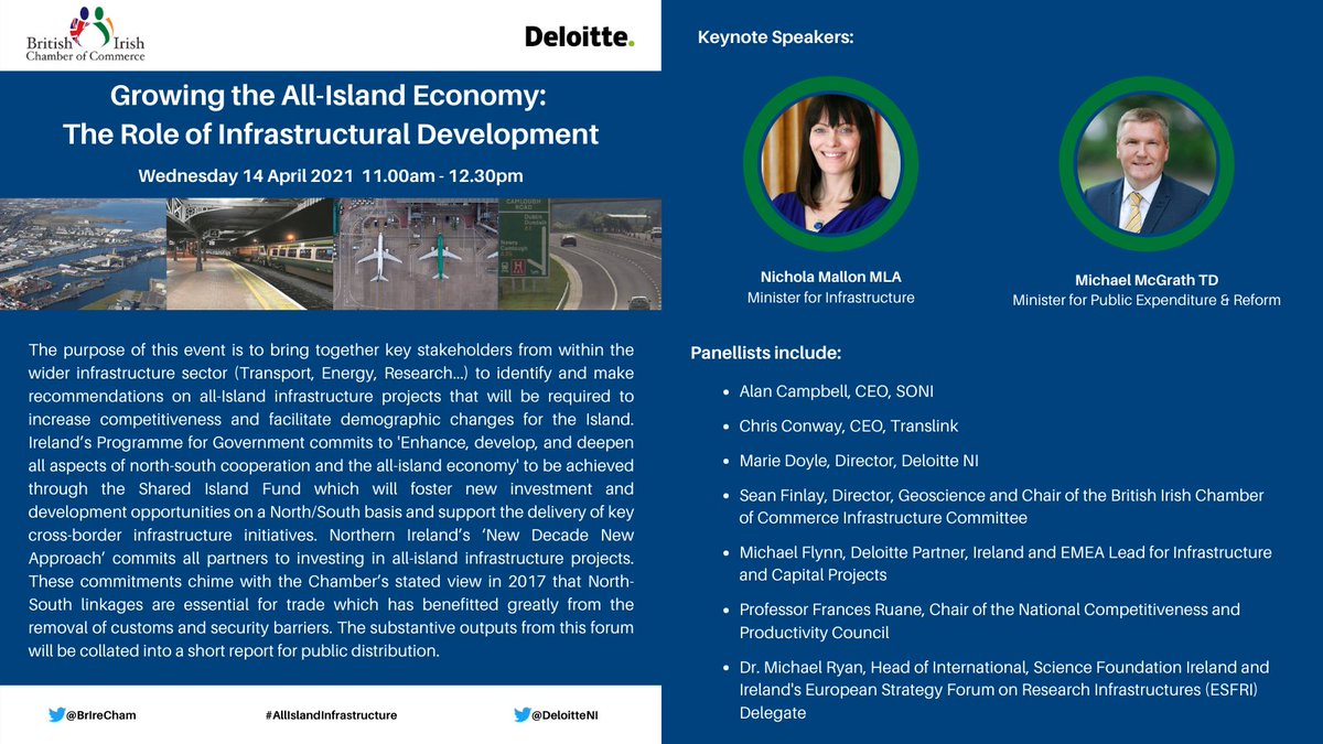 BrIreCham's tweet photo. Only 2 more hours to go! 📣 

Join us today at 11am for our next event, Growing the All-Island Economy: The Role of Infrastructural Development, in association with @DeloitteNI. 

Last chance to register ➡️ https://t.co/NgEHiOOhK9 

#AllIslandInfrastructure https://t.co/arzB5okb04
