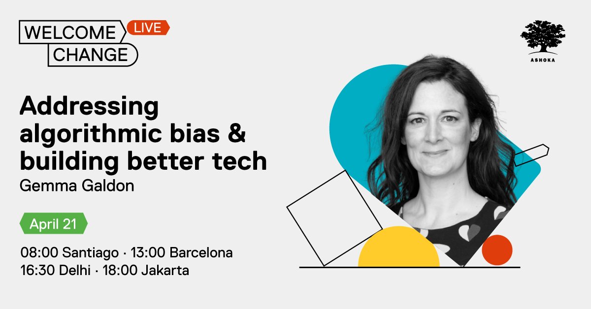 Are you concerned about algorithmic bias? Curious about what can be done? Join us on April 21 to hear from #AshokaFellow @gemmagaldon of @EticasConsult @EticasFdn. ow.ly/78FP50Ed6o3 08:00 Buenos Aires 13:00 Barcelona 16:30 Delhi Register today! @AshokaSpain #NextNow