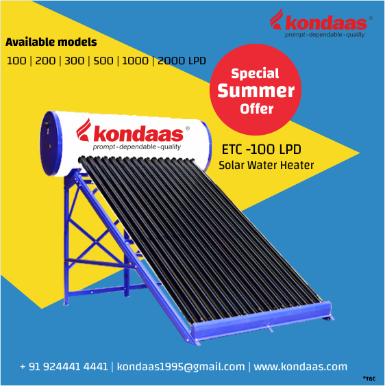 Kondaas Automation Pvt Ltd on Twitter: #solarwaterheaters SPECIAL SUMMER  OFFER Solar Water Heaters for Home u0026amp; Commercial Utilities 24X7 Hot Water  support ONE TIME CHARGES , LIFE TIME ELECTRICITY SAVINGS Upto 80%
