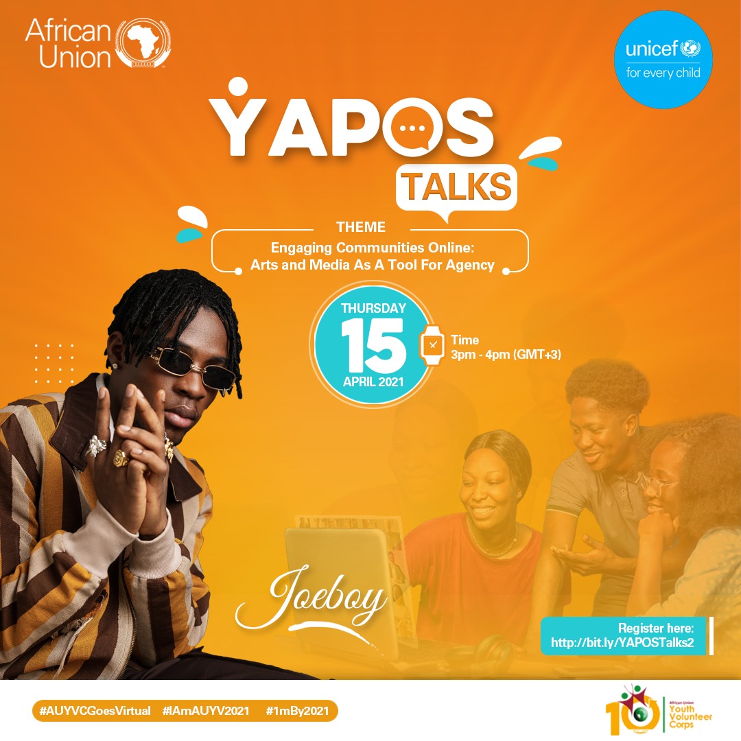 AUYouthProgram's tweet image. Our upcoming webinar is the gift that keeps on giving! We also have @joeboyofficial joining us and we&apos;re so excited! Register here to join the conversation bit.ly/YAPOSTalks2
#1mBy2021 #IAmAUYV2021 #YTalks2021