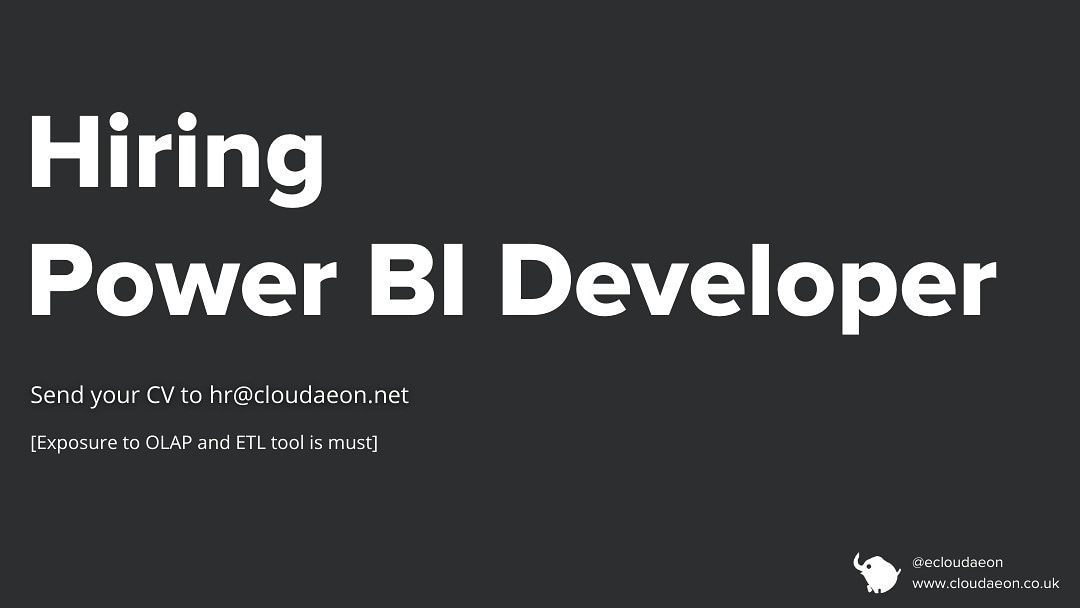 Send your CVs to HR@cloudaeon.net

#hr #recruitment #jobs #immediatejoiner #jobsearch #recruiting #careers #cv #job #hiring #powerbideveloper #powerbihiring #powerbifreelancer #humanresources #resume #employment #powerbi #vacancy