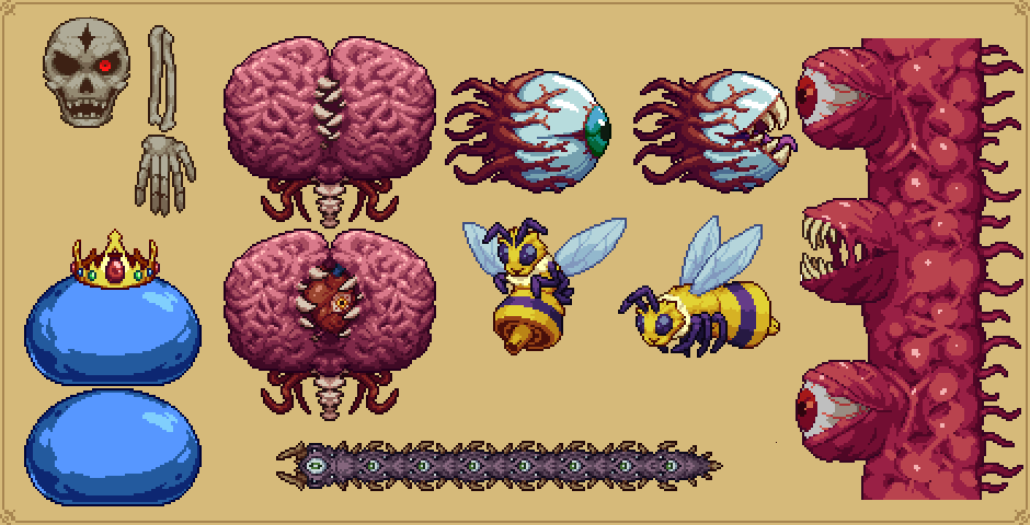 Jaqbix on X: All of the pre hardmode bosses resprited! #terraria #pixelart   / X