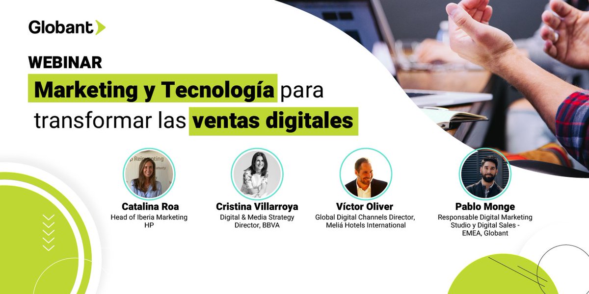 Globant's tweet photo. Panel con Directivos de #Marketing sobre el uso de #Martech para transformar las #ventasdigitales. Con @cataroa72 @HP, @cvillarroya @bbva, Victor Oliver @MeliaHtlResorts y moderado por Pablo Monge @Globant.

📆 21 abril 4pm CET
👉 https://t.co/0pUpLbbC9T https://t.co/nWDNsAZ9kr