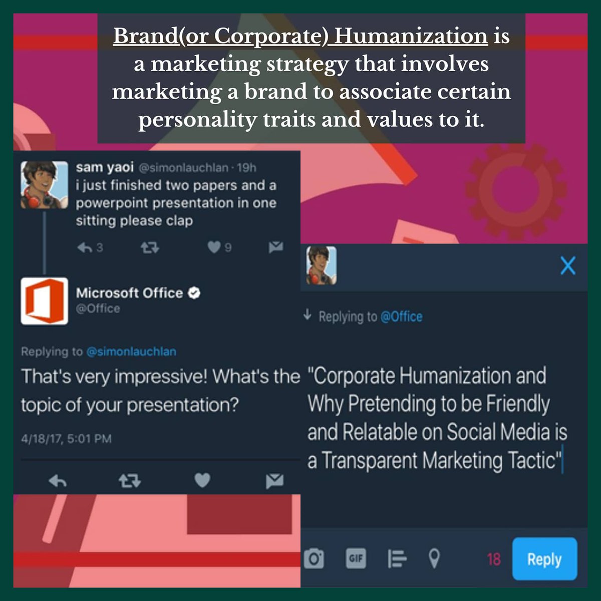 ibcglobalyouth's tweet photo. Brand humanization is one of the marketing strategies that helps make the company more relatable to the customers.

Swipe to read some interactions on twitter itself.

#marketing #martketingcampaign #brandhumanization #brand #wendys #microsoftoffice #twitter #globalyouth https://t.co/PmQl0tRTj4