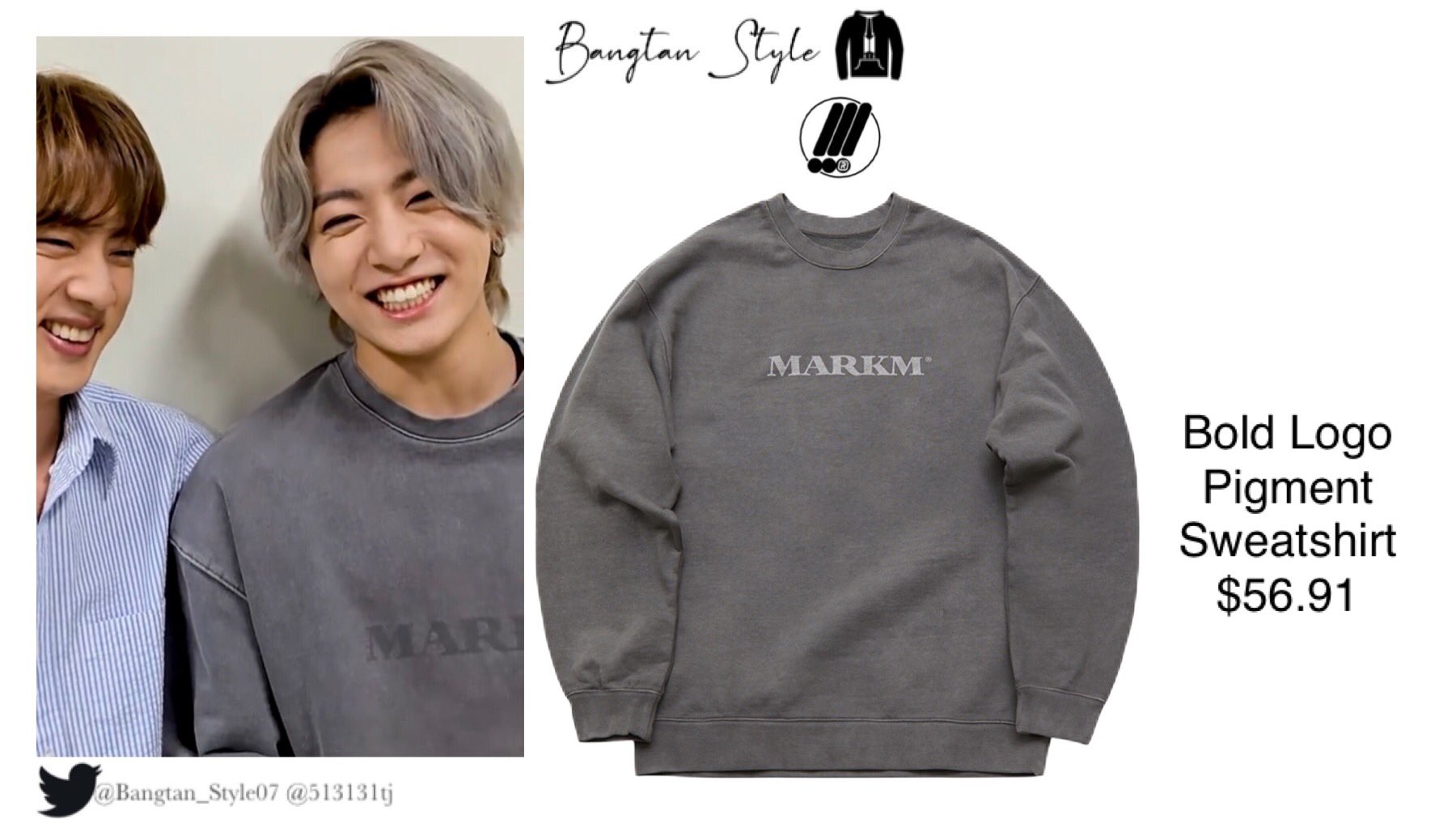 Bangtan Style slow on X BANG BANG CON 21 BANGTANTV IG Posts Jungkook wears MARKM Bold Logo Pigment Sweatshirts 56.91 JUNGKOOK BTS twt https t iHNVzVW7Sf X