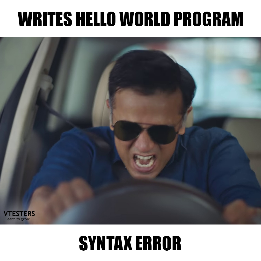 Tag a friend who always get furious after making such silly mistakes while writing a program.

#IndiraNagarkaGunda #RahulDravid #credAd
#softwaretesting #pythonprogramming #AWS #cybersecurity #softwareengineer #freshers #freshersjobs #testingcourses #softwarecourses #vtesters