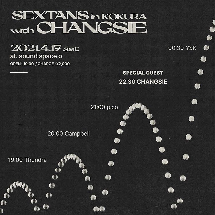 SANDORON_'s tweet photo. #CHANGSIE 来九州まもなく‼️
💎4.17 SAT 19:00〜2:00
小倉 @soundspacealpha
https://t.co/R4nr1l8G4o
💎4.19 MON 20:00〜
八代 at Boogie
https://t.co/7NLWgUXDiA
NTS https://t.co/cuYY5so5Rc
Soundcloud https://t.co/Il2WyryEdx
Mixcloud https://t.co/f0Uv7kQMja
RA https://t.co/8XOQ2am3Wt https://t.co/aivJCtUNs2
