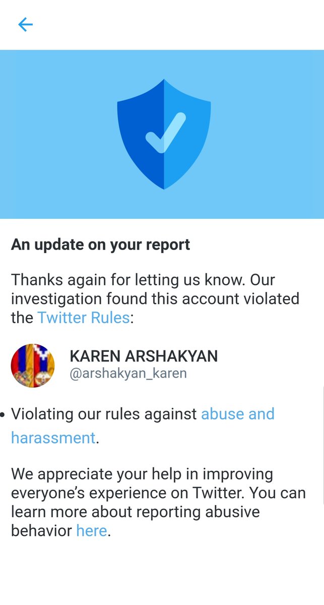 Another moral degenerate was hunted down by Twitter for abusive behavior, ethnic harrassment and xenophobic speech.Those who manage accounts to run dirty against campaigns #Azerbaijan, apparently have long way to reach decency.