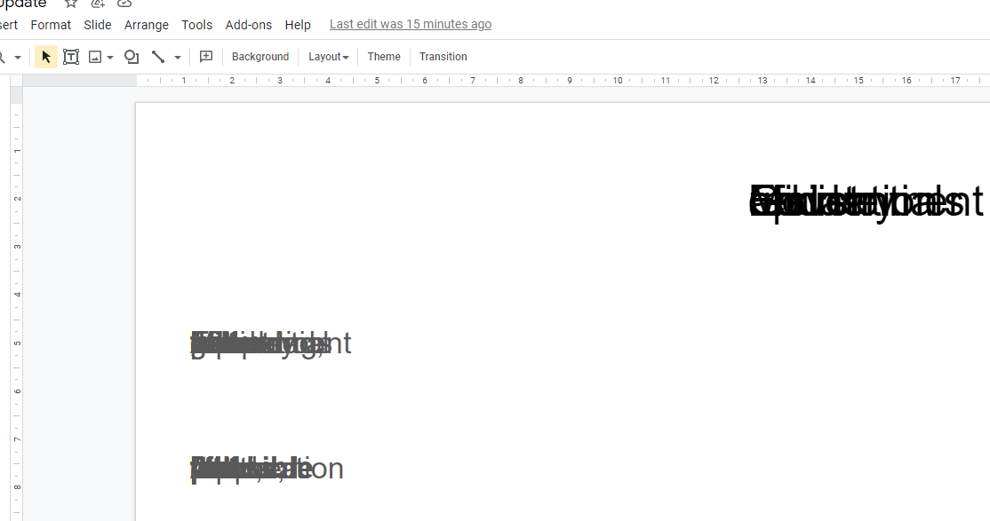 EffectiveEdTech's tweet photo. @googledocs slides is having a text wrapping issue on all slides docs - can you investigate? #slides https://t.co/xPkub1a0kn