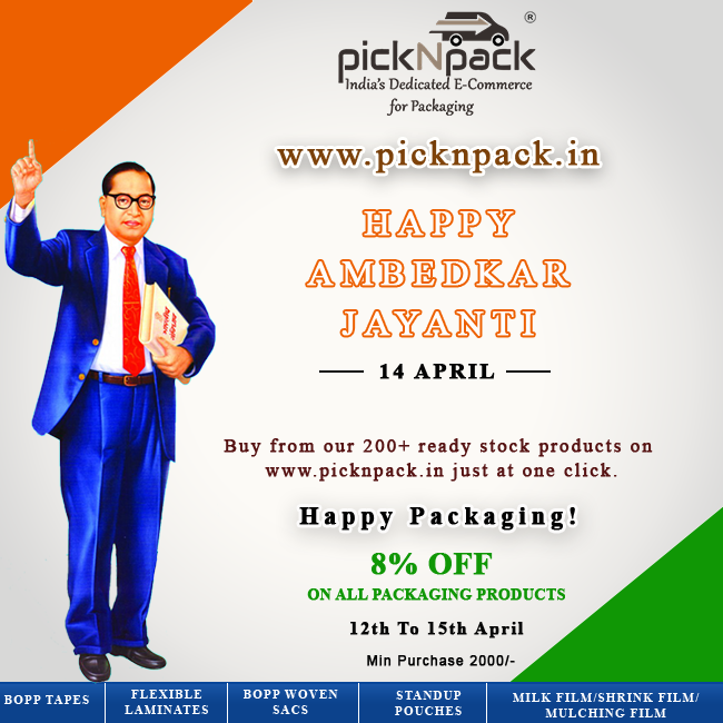 picknpack_in's tweet photo. Happy Ambedkar Jayanti!
8% OFF on all packaging products - 12th To 15th April.
Buy from our 200+ ready stock packaging products on https://t.co/knCj91kPUU just at one click. 
Happy Packaging!
#packaging,#standuppouch,,#packingbag,#packagingsolutions,#packing,#packagingindustry, https://t.co/wgwknafKfI