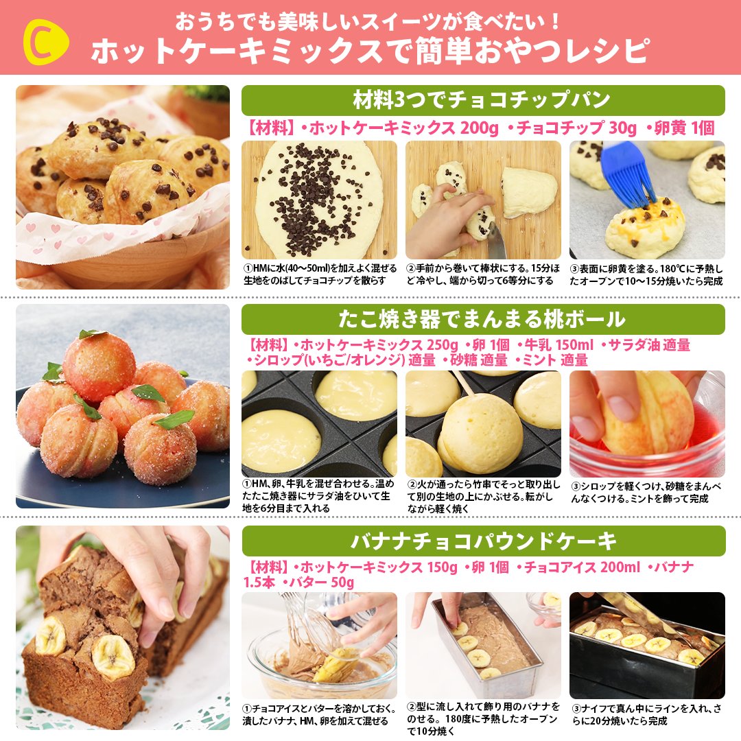 C Channel シーチャンネル On Twitter おうちでも美味し いスイーツが食べたい ホットケーキミックスで簡単おやつレシピ 誰でも失敗せずに作れる簡単レシピだけを集めました Instagramはこちら Https T Co Farupbvj9l お菓子作り スイーツ作り