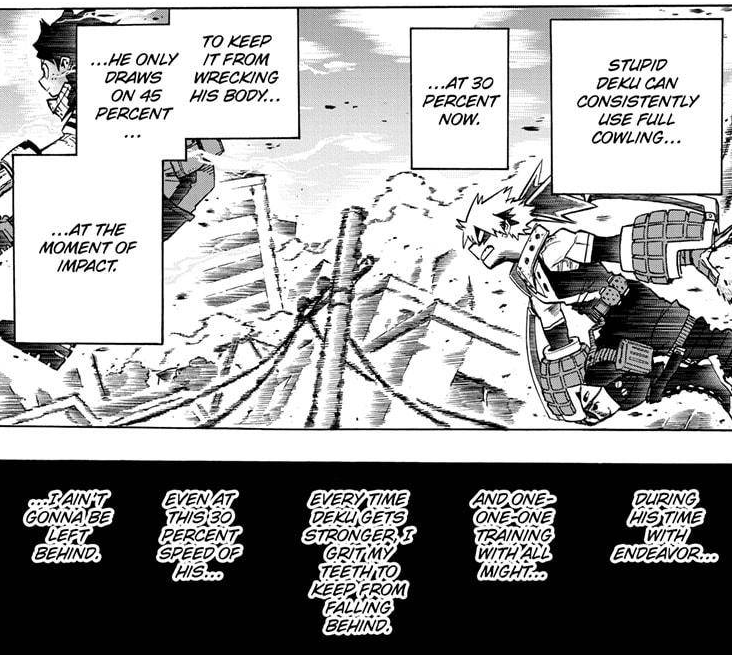 He helped him get stronger, he wants him to win, he likes the challenge but he's also aware of the power imbalance. "Bakugo is angry bc Deku should be weak forever!" what is this vol 2? He'd only be mad at himself if he can't dominate his new power to keep up. https://t.co/KPdYwCnxUP