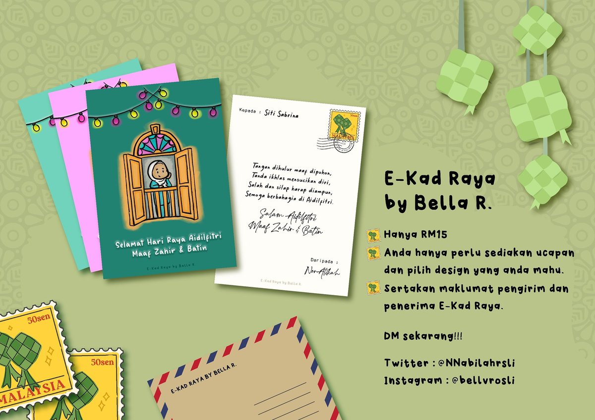 NNabilahrsli's tweet photo. Hi! Salam guys๐
E-Kad Raya order is open nowww! Apa tu E-kad Raya? Kad raya ni dalam bentuk 'softcopy' yg korang boleh email or thru online je kirimkan kpd rakan2/family. Mesti dorang suka! ๐ฅฐ
#ekadraya #ProjekRaya #ramadhan #kadraya #digitalart #illustration #Doodlesbybella https://t.co/CFk7jlh99t