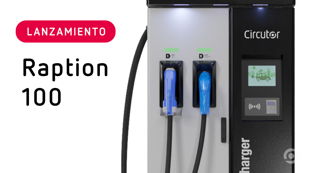 circutor's tweet image. El nuevo #Raption100 es un #Cargador con una potencia de hasta 100 kW en C.C. , capaz de cargar tanto en el estándar COMBO CCS, como con #CHAdeMO. Además incorpora una manguera extra para la recarga simultánea de hasta 22 kW en alterna para una 2a plaza. ow.ly/9QS550EnnTe