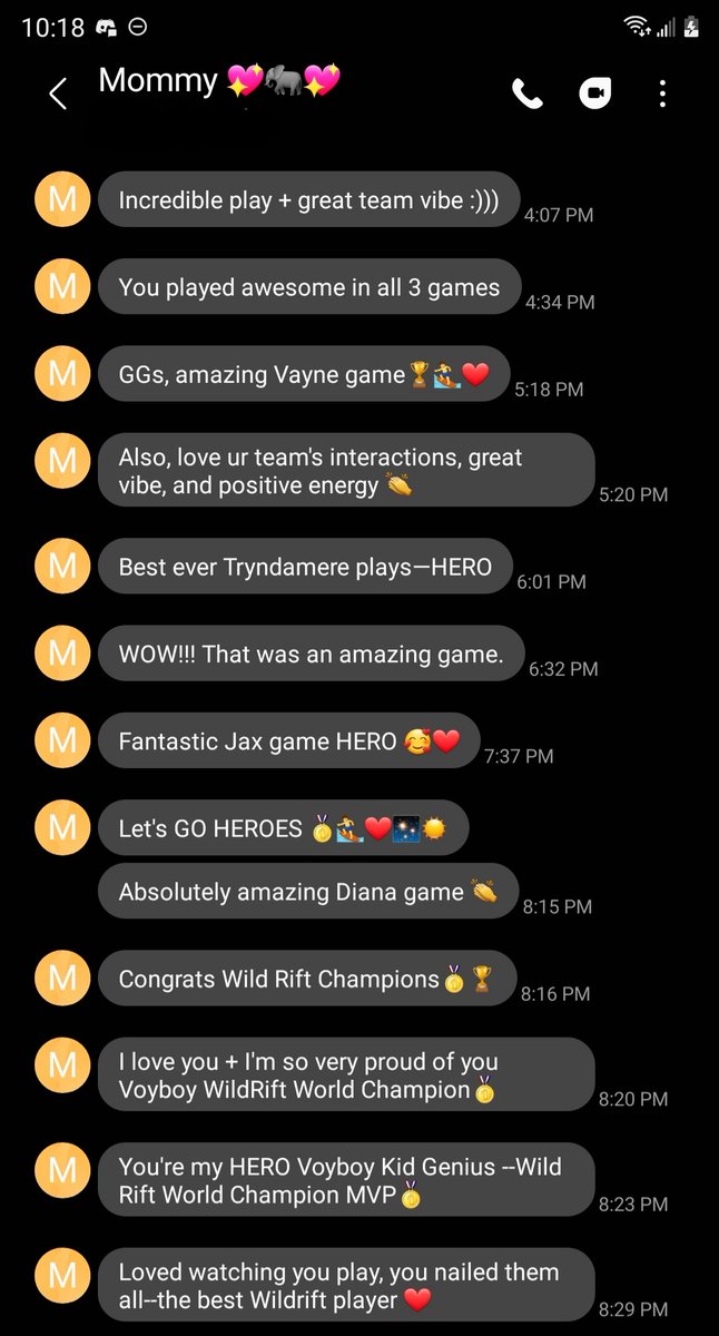 Voyboy's tweet photo. Since I was streaming off my phone, I didn't even know my mom was watching the tournament until after when I could check my texts 😭❤❤❤ https://t.co/b4cGt4czly