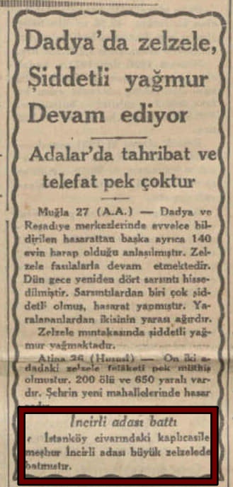 Akşam biraz sallandık, iyiyiz teşekkür ederiz. Eskiden beri sallanıyoruz.

26 Nisan 1933 tarihli Cumhuriyet Gazetesi'nden.