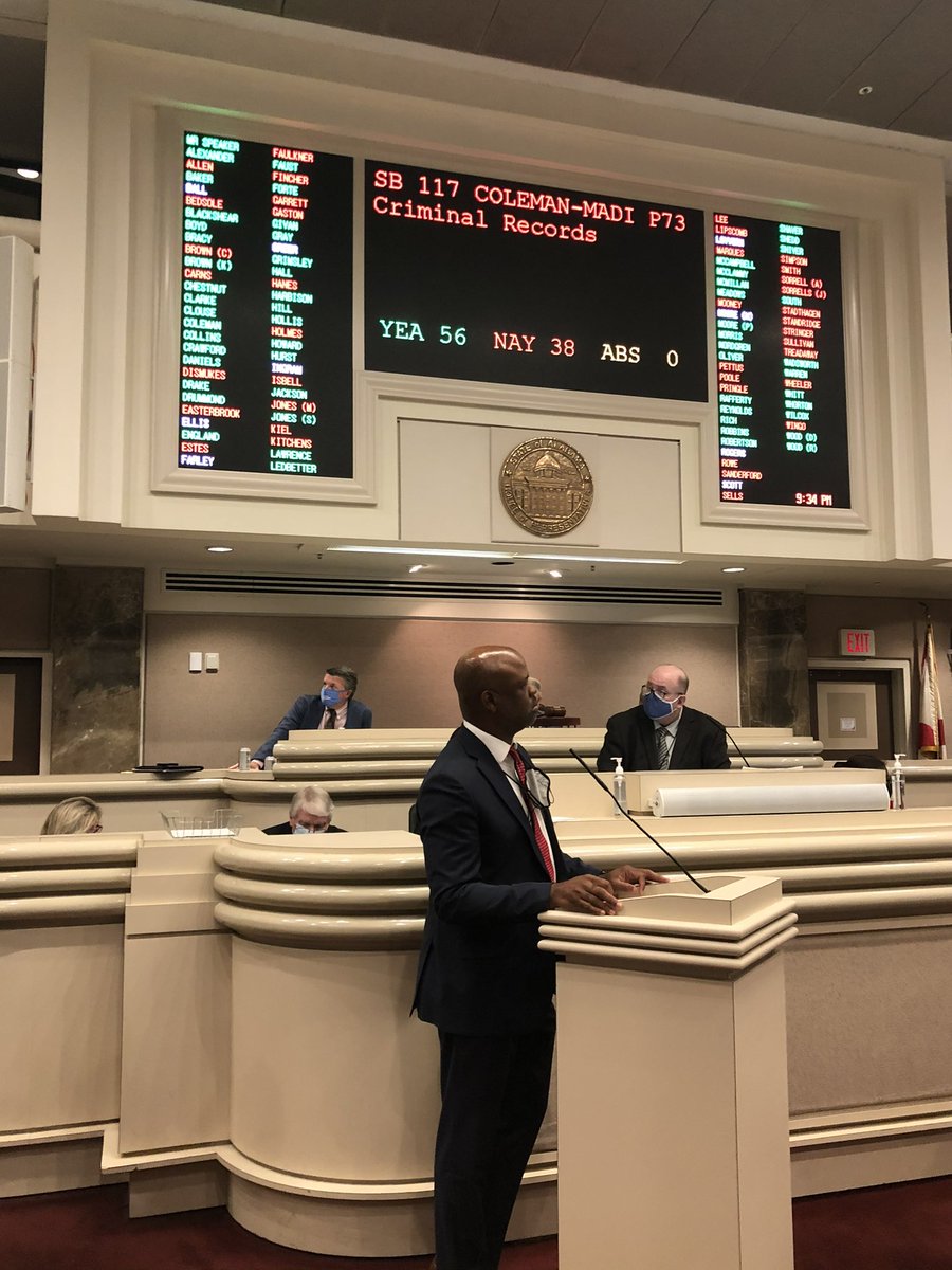 This picture captures the moment the Alabama House passed an expungement bill that includes convictions in limited circumstances. This bill will give people that made a mistake in their past a second chance. Grateful that Sen. Coleman-Madison allowed me to carry it in the house.