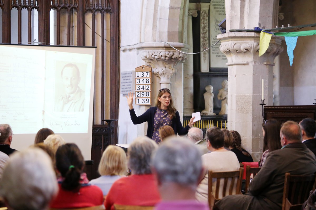 claremulley's tweet photo. I am delighted to hear @FlamsteadBkFest have raised enough to save their ancient church. One of the more stunning venues I've spoken at! Here I'm talking abt #KrystynaSkarbek #ChristineGranville #TheSpyWhoLoved (photo on screen of her courageous one-legged lover #AndrzejKowerski) https://t.co/NigN1mlY50
