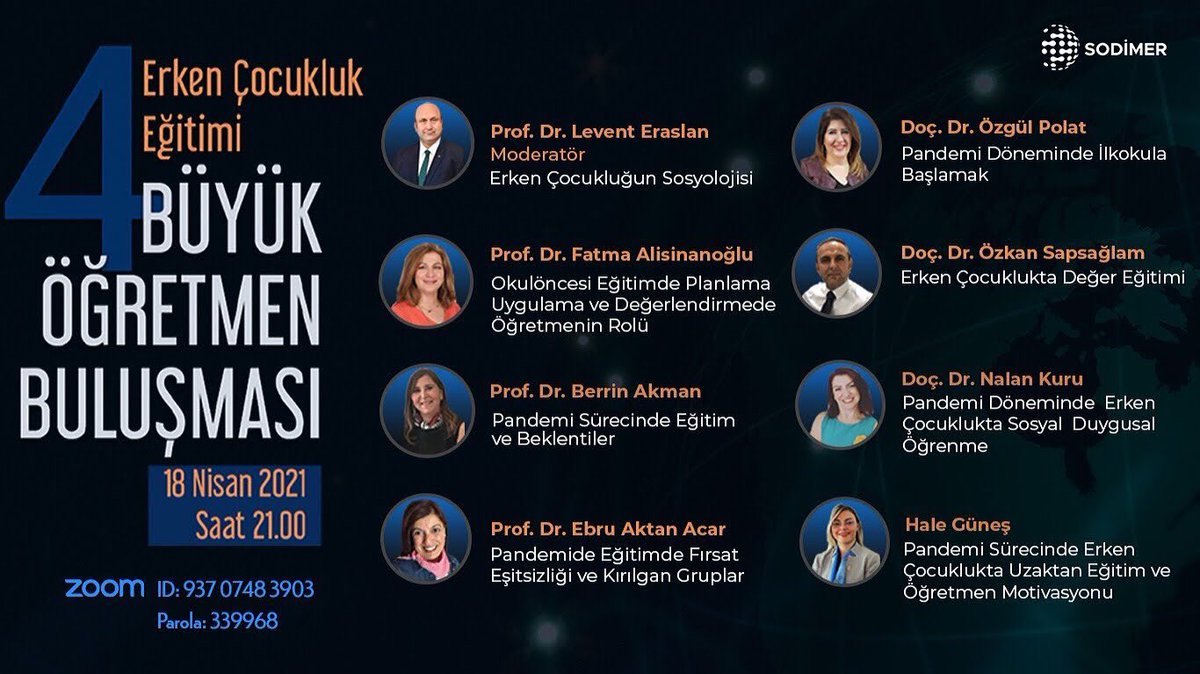 Sizler için biraraya geliyoruz. Okul öncesinde çocukları olan ebeveynler, erken çocukluk dönemi öğretmenlerimiz ve tüm eğitimcileri bekliyoruz. Gelin konuşalım... <a href="/SodimerTr/">SODİMER</a> <a href="/SapsaglamOzkan/">Özkan SAPSAĞLAM</a> <a href="/Nalankuru9/">Nalan Kuru</a> @dagozlem <a href="/BerrinAkman11/">Berrin Akman</a> @ebruaktan_acar <a href="/ErkenCocukluk/">Hale Güneş</a> <a href="/polatozgul/">Özgül Polat Prof.Dr.</a>