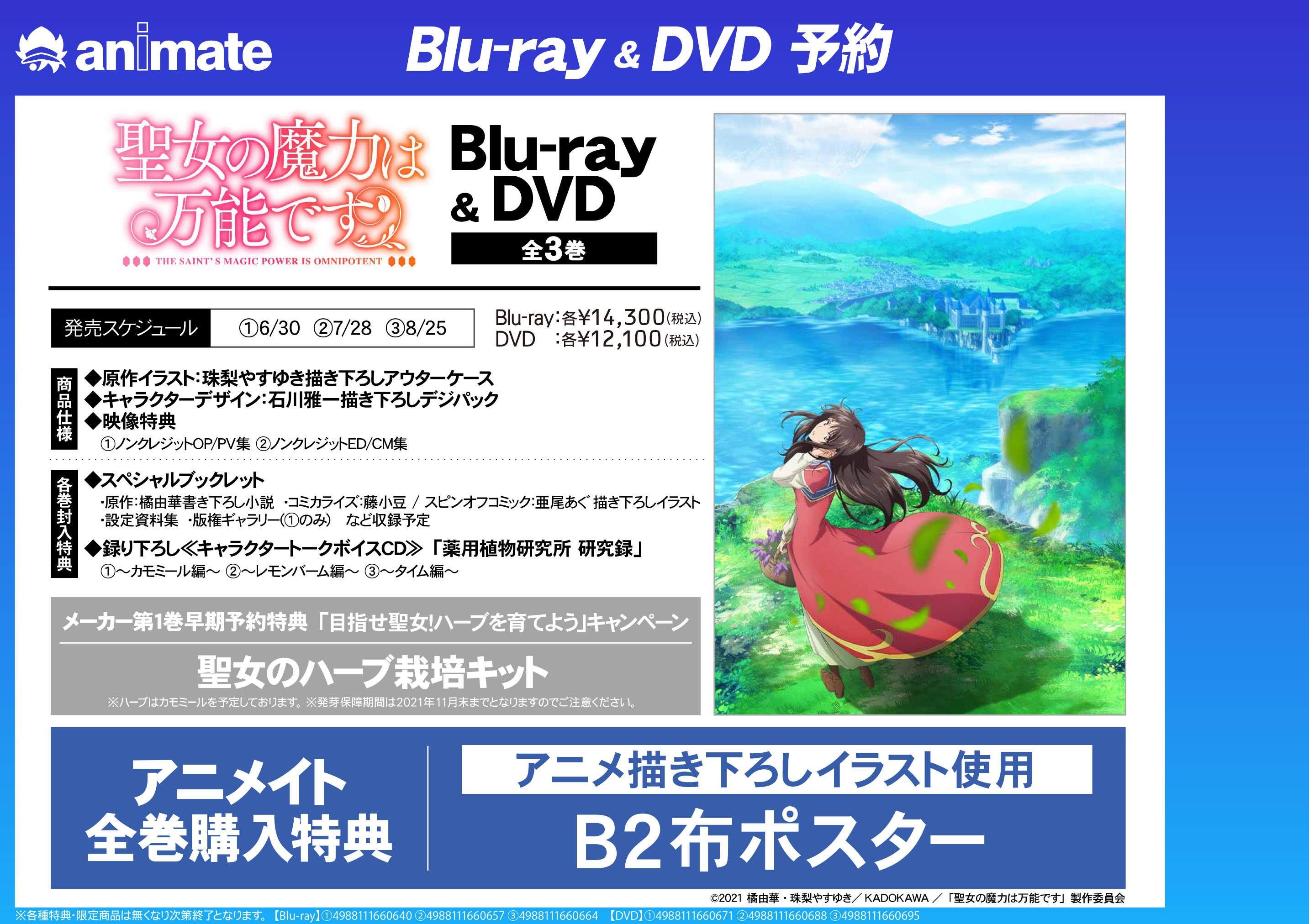 Uzivatel アニメイト大宮 Na Twitteru 予約情報 Tvアニメ 聖女の魔力は万能です Amp Dvd予約受付中 1巻早期予約キャンペーン 聖女のハーブ栽培キット ハーブはカモミールを予定 アニメイト全巻購入特典 アニメ描き下ろしイラスト使用b2布ポスター