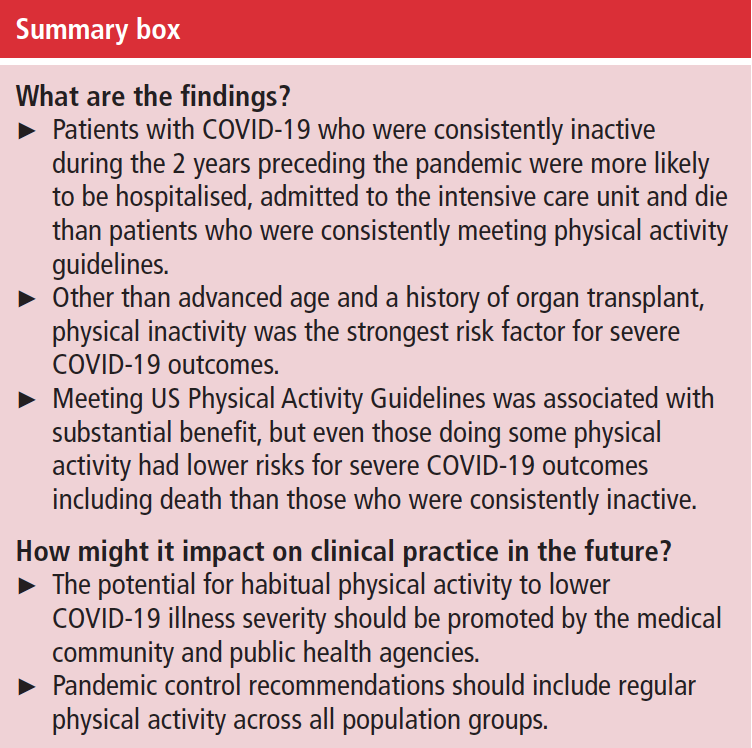 7. "Being consistently inactive was a stronger risk factor for severe COVID-19 outcomes than any of the underlying medical conditions and risk factors identified by CDC except for age and a history of organ transplant"(masking kids discourages exercise)
