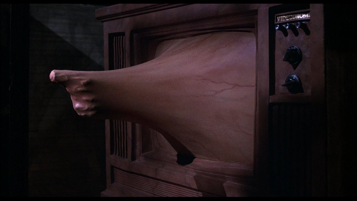 80) Videodrome (1983, film)IT SEEMS TODAYTHAT ALL YOU SEEIS VIOLENCE IN MOVIESAND SEX ON TVBUT WHERE ARE THOSE GOOD OL FASHIONED VALUESON WHICH WE USED TO RELY???7/10