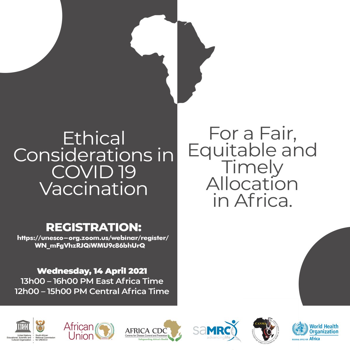 It's happening today at 12pm CAT!! Don't miss out!
Let's discuss the ethical considerations in #COVID19Vaccination rollout. 
Simultaneous interpretation in ENGLISH/FRENCH/PORTUGESE available
Register here unesco-org.zoom.us/webinar/regist…