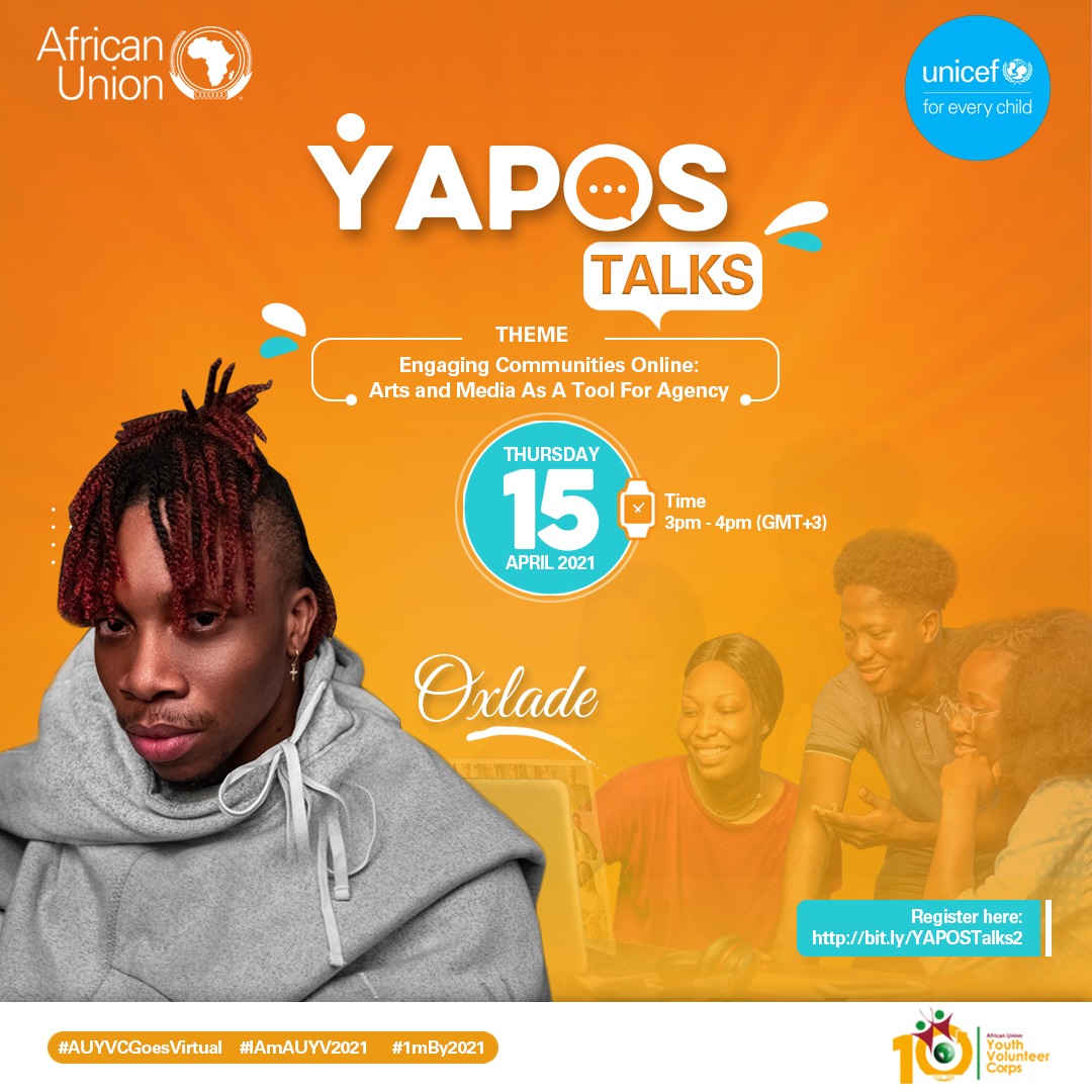 AUYouthProgram's tweet image. Did you listen when we told you to register for our upcoming webinar? #YTalks2021 is lit this week with the most exciting artists!
First up we have @oxladeofficial who will be gracing us with his presence!
Register here so you don&apos;t miss out bit.ly/YAPOSTalks2
#1mBy2021