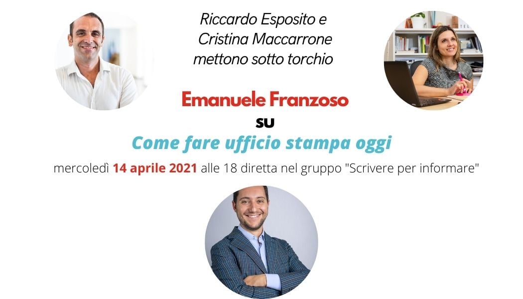 Come fare ufficio stampa, oggi, sul web? Segui l'evento in diretta con <a href="/EFranzoso/">Emanuele Franzoso</a> e <a href="/cristinamacca/">Cristina Maccarrone</a>  sulla nostra community Scrivere per Informare facebook.com/groups/scriver…