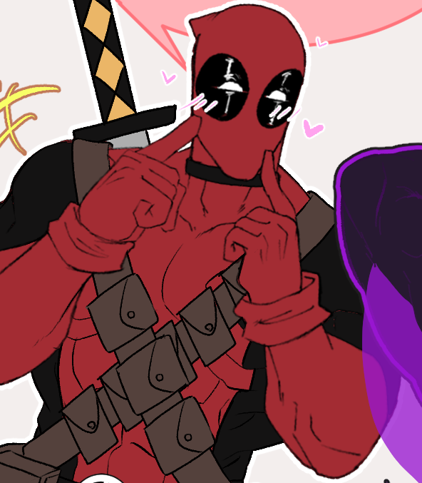 "Who are you calling a purple thingy!?"
How could you go without Deadpool. You can't just leave Deadpool out Miasma and Spiderman. He's your responsibility now, and he gets bored very easily- 