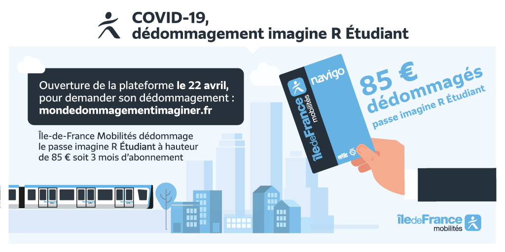 [#ConseilIDFM] Le dédommagement de 85€ pour les détenteurs d’un passe imagine R Étudiant est approuvé. Une plateforme numérique dédiée sera accessible à partir du 22 avril 2021 à l'adresse mondedommagementimaginer.fr.