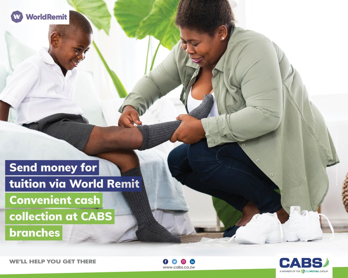 CabsZimbabwe's tweet image. Keep them learning! Send money to your loved ones via World Remit. Collection is easy too. They will be able to collect USD cash at any CABS branch nationwide.

#KeepThemLearning
#ConvenientCashCollections