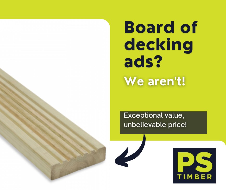 😴Board of decking ads? 

🙃Neither are we!

🌳We’ve gone to great lengths to acquire these premium Swedish softwood treated decking boards and we want to shout about them from the rooftops!

👀 Take a peek at our fine collection of softwood decking here - bit.ly/2RxGG1C
