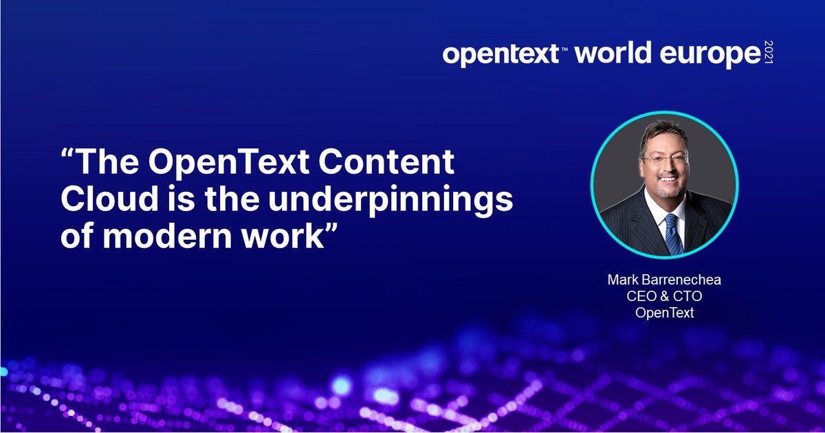 "It is time to upgrade to the OpenText Content Cloud!" - @MarkBarrenechea CEO&amp;CTO, OpenText #OpenTextWorld Europe