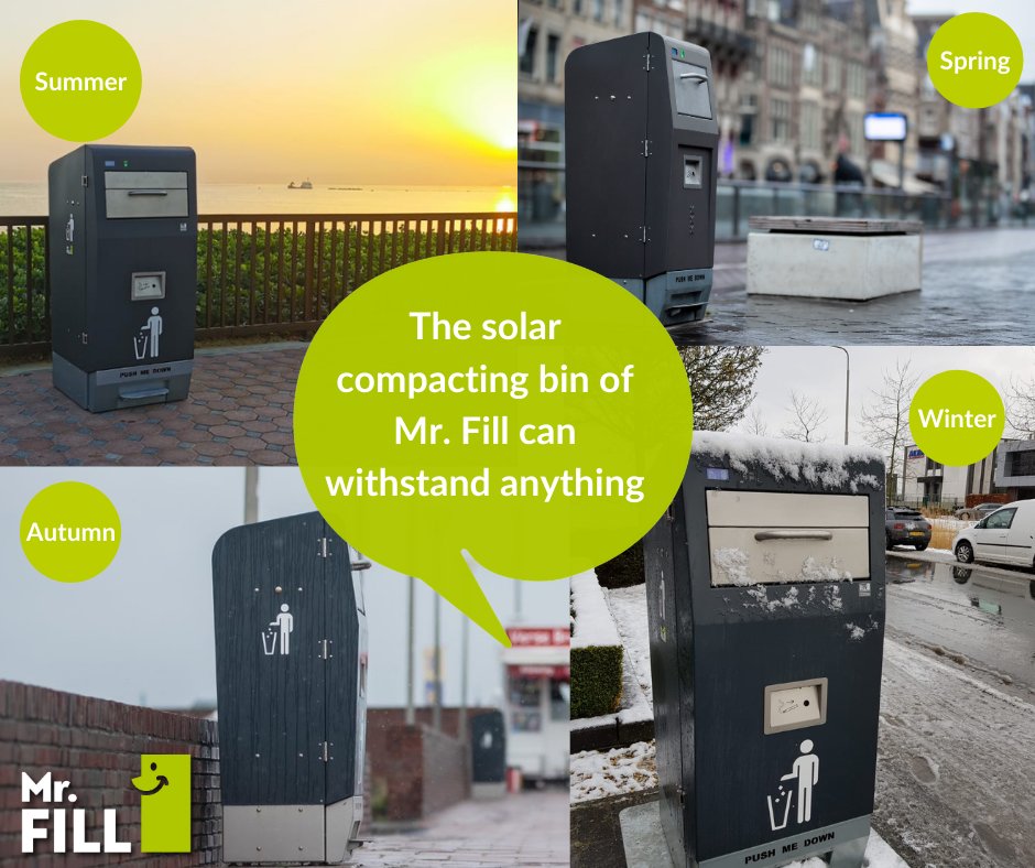 mrfill_'s tweet image. The solar compacting bin 120L and 240L of Mr. Fill can withstand any season of the year. The cover is made of type 316 stainless steel, which is resistant to all types of weather conditions and waste acids.

#smartcity #smartwastesolutions #smartwaste #smartdata #data