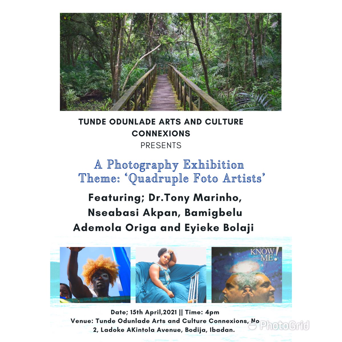 TOACC_Arts's tweet image. It’s here!

The Anticipated Photo Exhibition Themed ‘Quadruple Foto Artists’ featuring Four Major Artists! 

Date: 15th April, 2021

Time: 4pm 

Venue: Tunde Odunlade Arts and Culture Connexions 

Don’t miss out!!!!

#connectibadan #ibadan #whatsupibadan #ibadanvendors #artist
