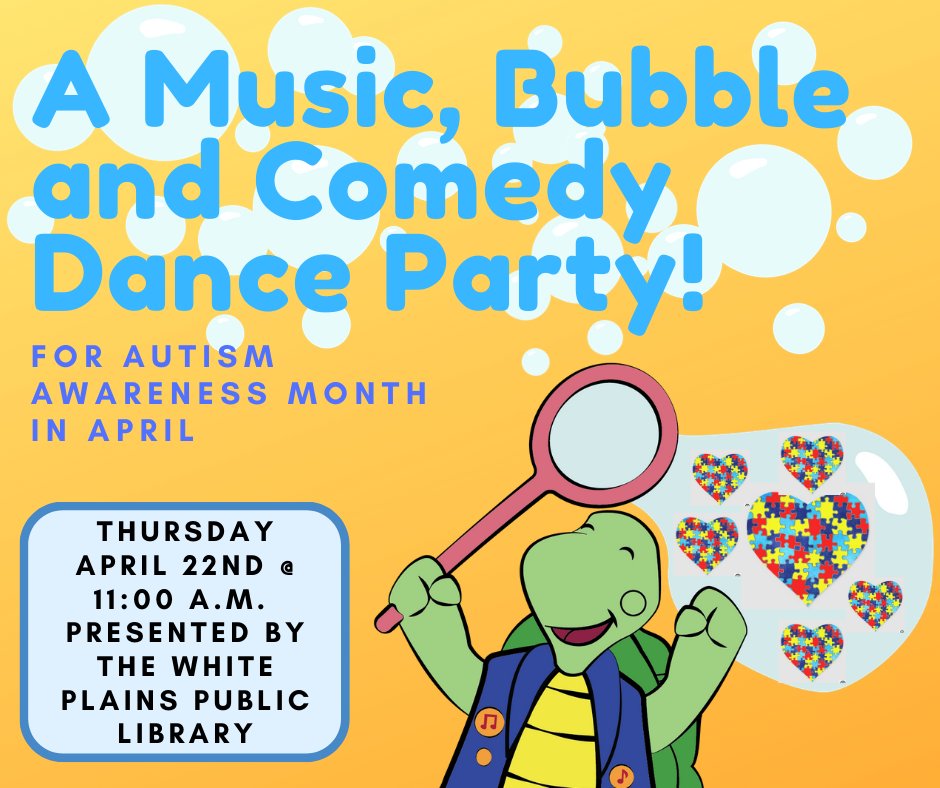Joshua J. Carlson (@carlson_joshuaj) on Twitter photo Join <a href="/WhitePlainsLib/">White Plains Library</a> + <a href="/Mr_Matt_TDM/">Turtle Dance Music</a> in celebrating #AutismAcceptanceMonth on Thur. 4/22 at 11am w a sensory-friendly Music, Comedy & Bubble Show! whiteplainslibrary.org/2021/03/turtle… <a href="/wplainsschools/">White Plains Schools</a> <a href="/RidgewayLMC/">Ridgeway Library</a> <a href="/PRlibrarylady/">Post Road Library Media Center</a> <a href="/ChurchStLibrary/">Church Street School Library</a> <a href="/mas_library/">MAS Library WP</a> <a href="/GWlibraryWP/">GW Library White Plains</a> <a href="/WPTApresidents/">WPTA</a> Join <a href="/WhitePlainsLib/">White Plains Library</a> + <a href="/Mr_Matt_TDM/">Turtle Dance Music</a> in celebrating #AutismAcceptanceMonth on Thur. 4/22 at 11am w a sensory-friendly Music, Comedy & Bubble Show! whiteplainslibrary.org/2021/03/turtle… <a href="/wplainsschools/">White Plains Schools</a> <a href="/RidgewayLMC/">Ridgeway Library</a> <a href="/PRlibrarylady/">Post Road Library Media Center</a> <a href="/ChurchStLibrary/">Church Street School Library</a> <a href="/mas_library/">MAS Library WP</a> <a href="/GWlibraryWP/">GW Library White Plains</a> <a href="/WPTApresidents/">WPTA</a>