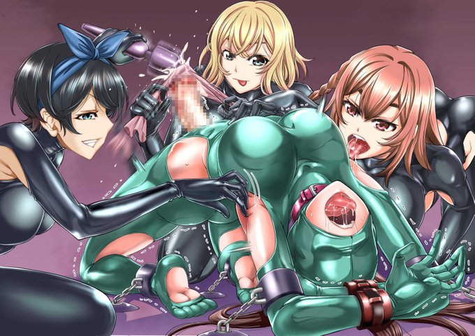 #彼女お借りします  #ラバースーツ #くすぐりプレイ  
ラバーの塗り方も何とかなれてきました。キャラ4人登場で差分イラストは結構大変だったけど依頼人も喜んでくれたし うまくいってよかったよかった♪ 