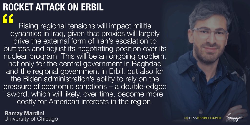 Rising regional tensions will impact militia dynamics in Iraq, given that proxies will largely drive the external form of Iran’s escalation to buttress and adjust its negotiating position over its nuclear program.

- @PearsonInst’s @RamzyMardini