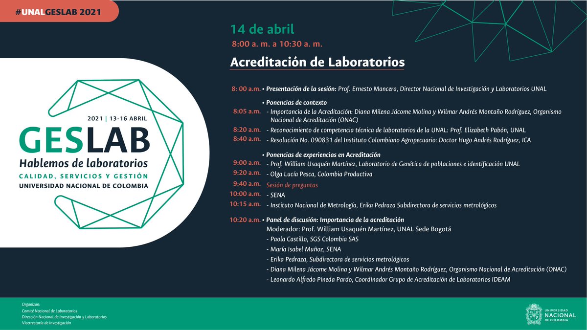 VRIUNAL's tweet photo. Desde las 08:00 hablaremos de acreditación de laboratorios en el segundo día de #UNALGESLAB 2021 @UNALOficial 

📡YouTube @UNTelevision
 / FB y Twitter @VRI_UN
ℹ️https://t.co/7d16zrnRc8

#SomosLaboratorios #SomosUNAL #UNAL https://t.co/qES2ZfL8JY
