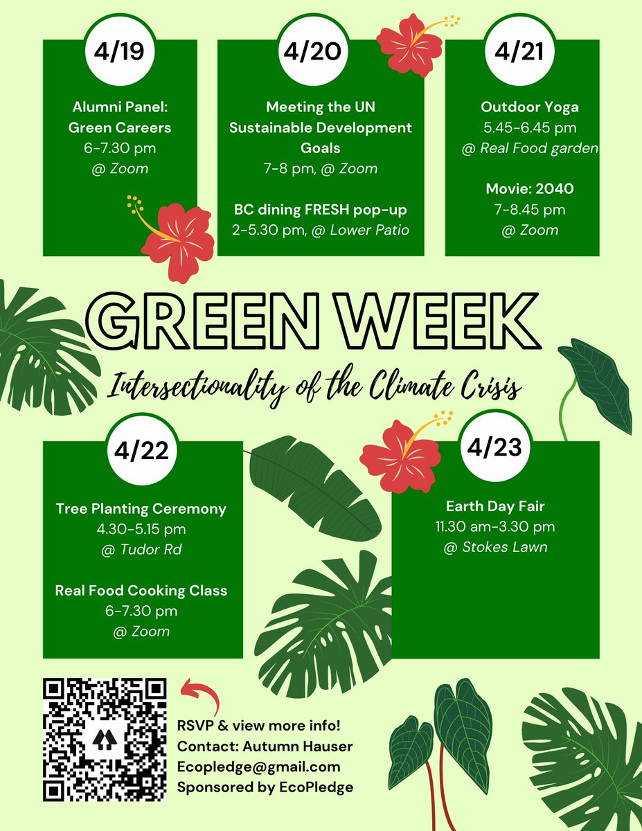 BCEcoPledge's tweet photo. Come join EcoPledge for Green Week!! This year's theme is the Intersectionality of the Climate Crisis.  
Signups for the various events are found via the QR code. We would love to see you all there!! https://t.co/HP81nAppLT